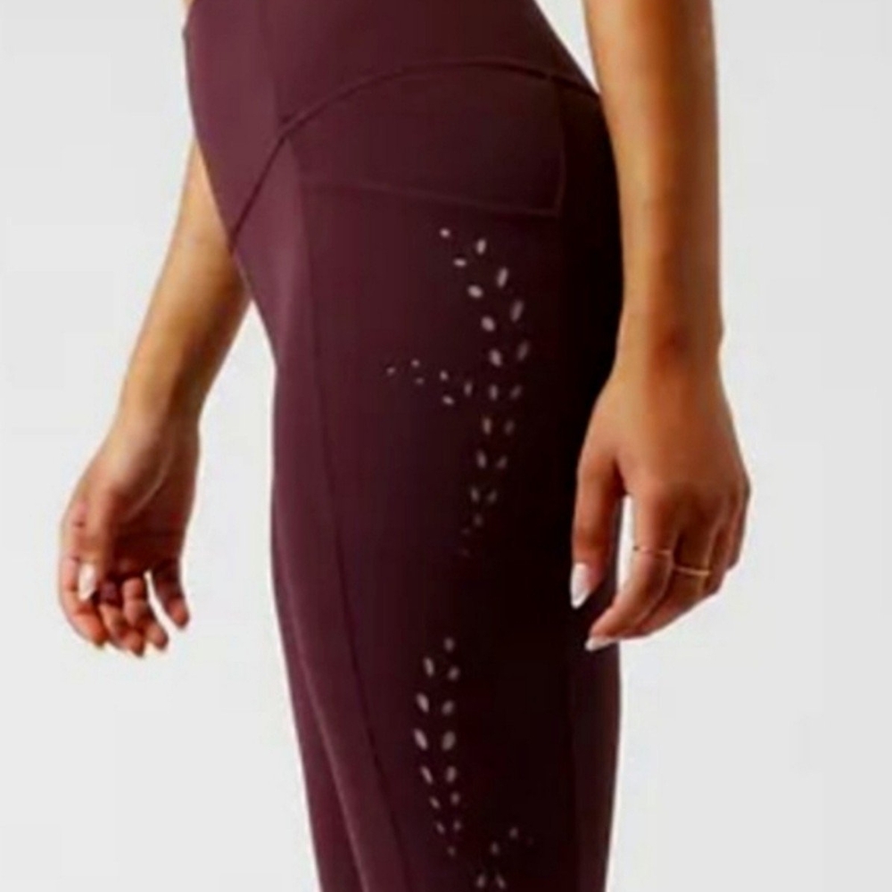 Athleta Brown Leggings with Laser-Cut Design